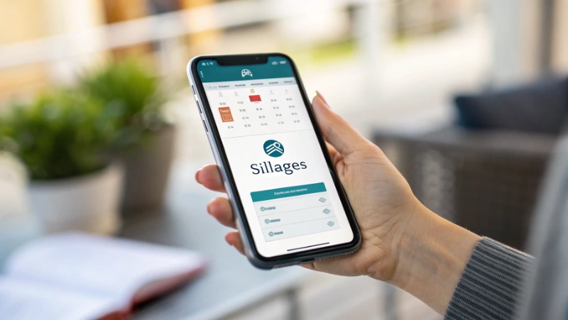 Écran de smartphone affichant les horaires de l'application Sillages