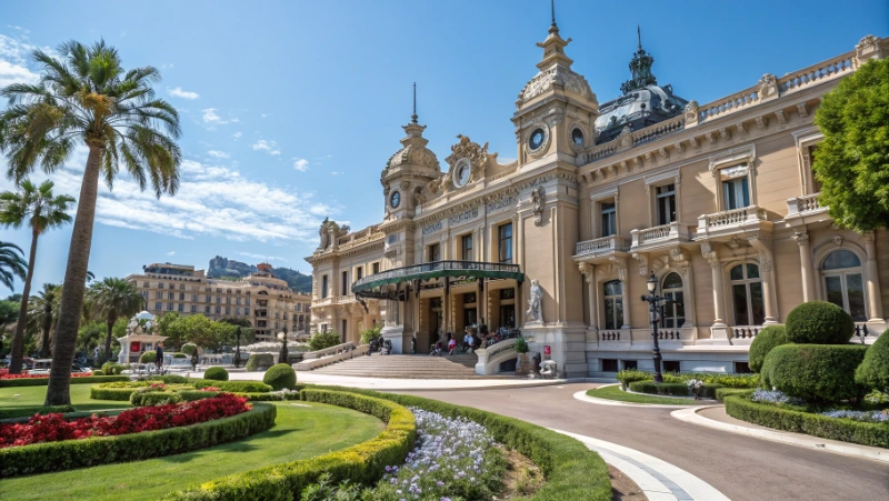 Façade du Casino de Monte-Carlo avec ses jardins et architecture Belle Époque