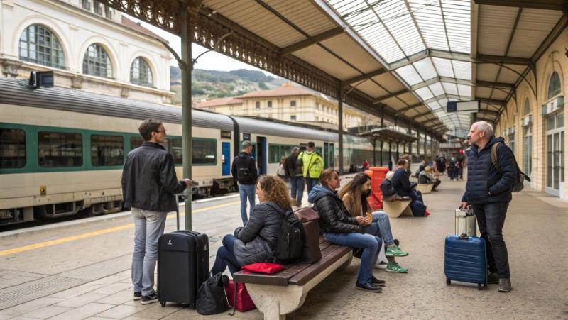 Voyageurs à la gare de Grasse attendant leur correspondance vers Monaco