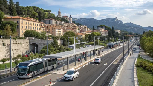 Visualisation architecturale du futur BHNS à Grasse avec voie dédiée